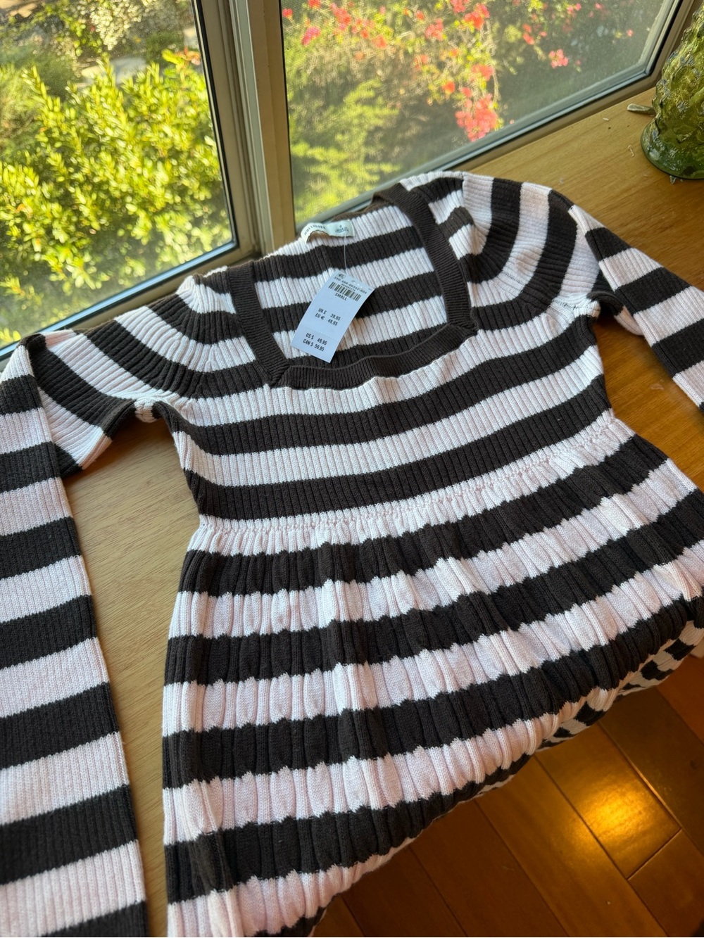 Hollister Brown & Light Pink Ribbed Stripe Sweater Top